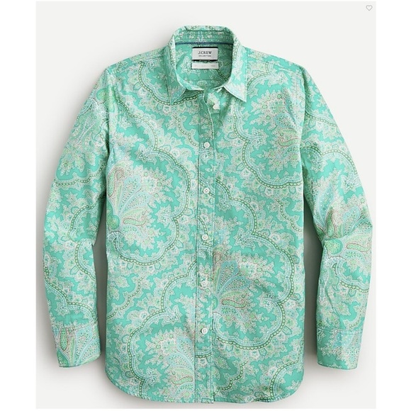 J. Crew Collection Mint Paisley Button Down Long-Sleeve Shirt - Picture 1 of 7